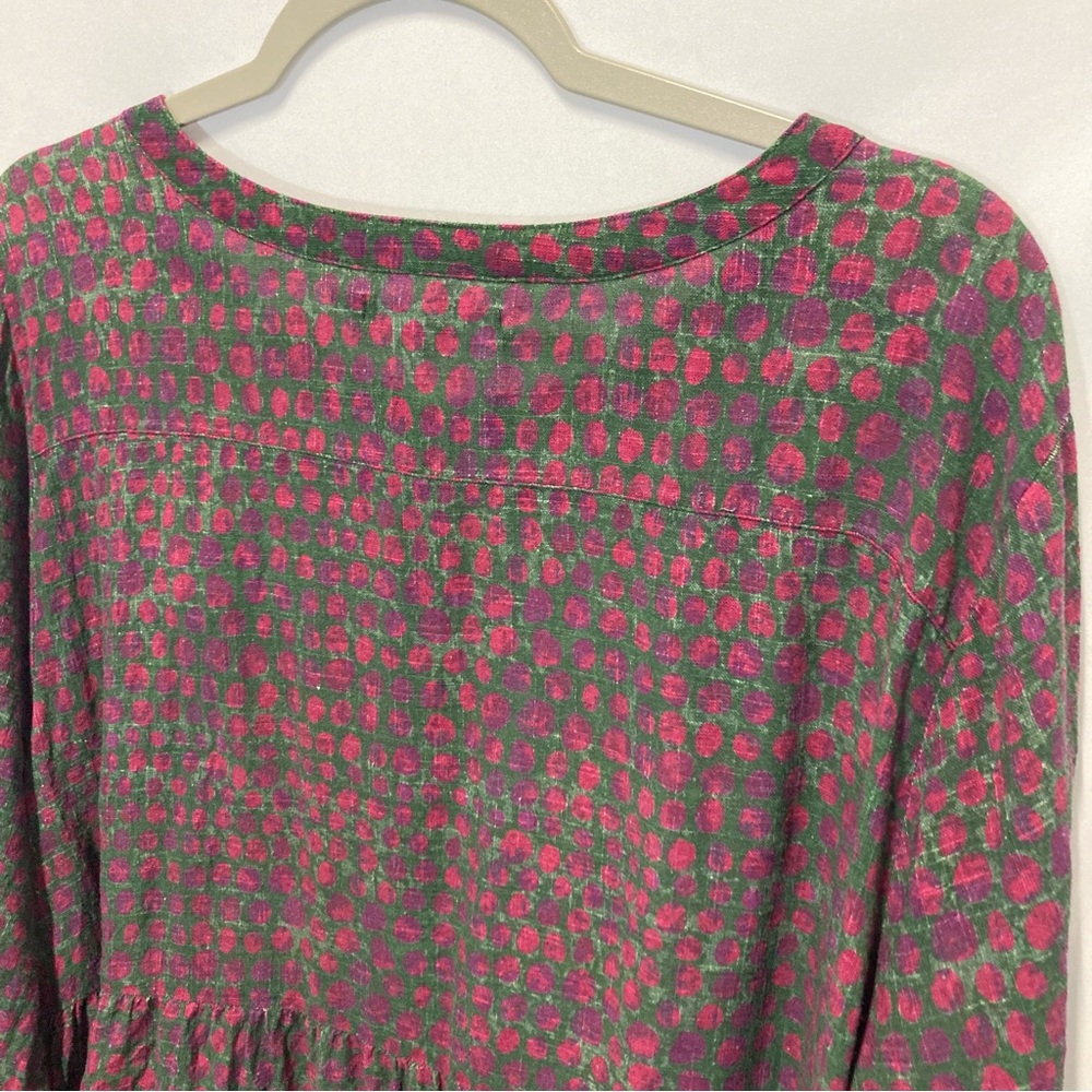 Gudrun Sjoden Ottillia Blouse Button Down Tunic Top Green Red Petals XL - Picture 5 of 15